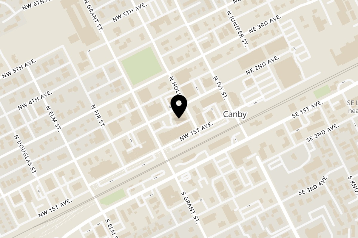 Map showing the location of Pappy's Greasy Spoon on 243 NW 2nd Ave in Canby